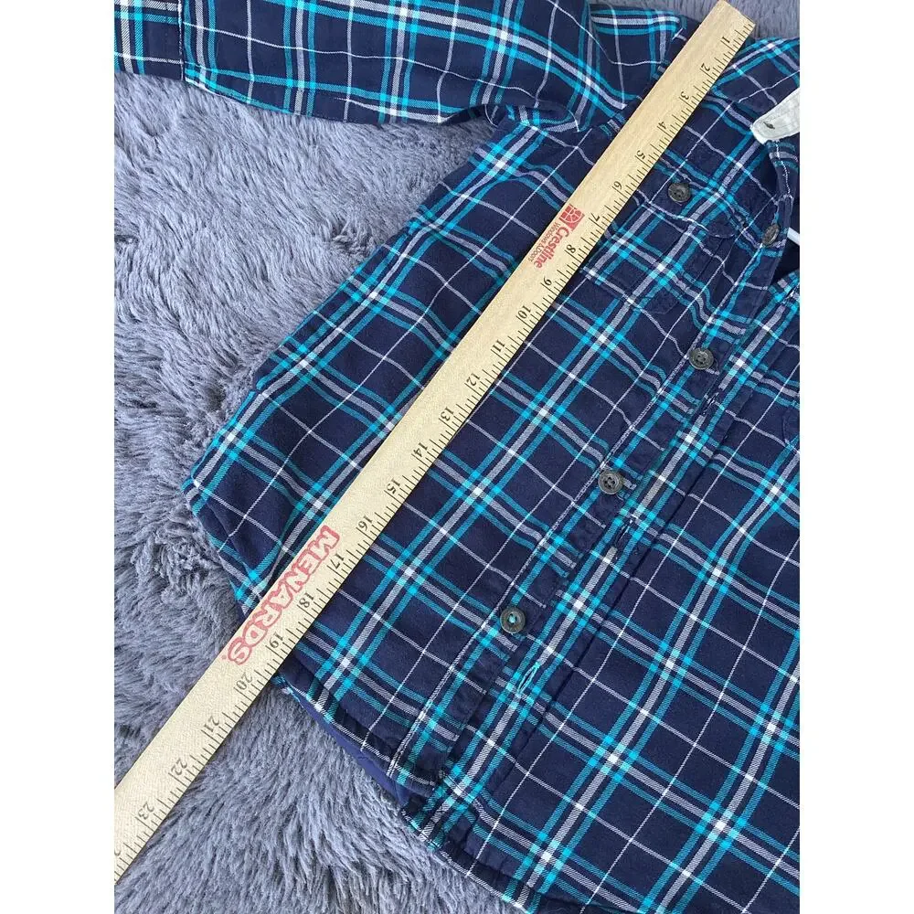 Gapkids Boys Quilted Lined Plaid Button Front‎ Jacket Winter Blue Green Size XS
